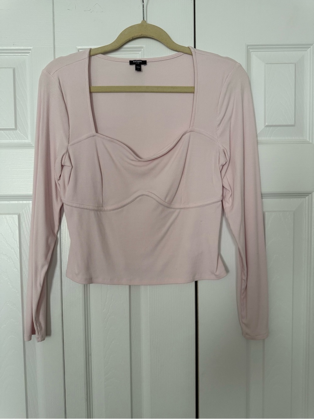Express Blush Pink Long-Sleeve Sweetheart Crop Top